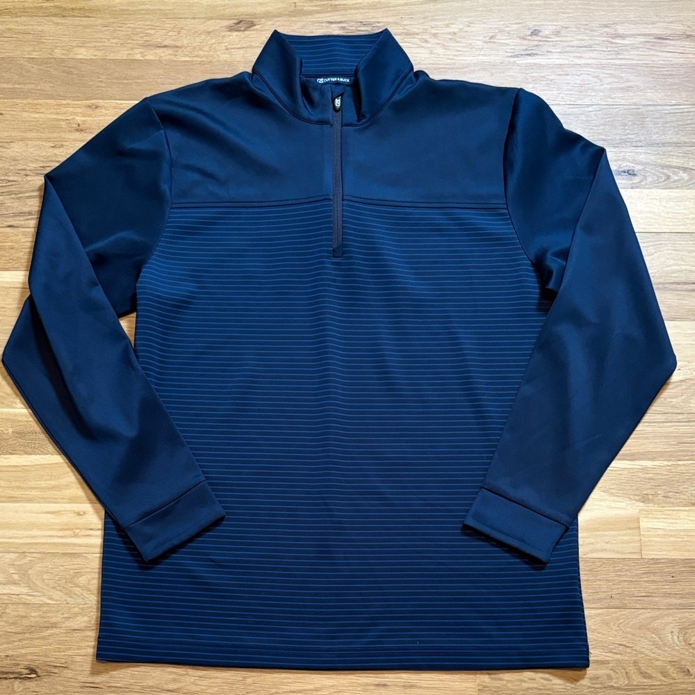 Cutter & Buck Navy Striped Long Sleeve 1/4 Zip Pullover Men’s L